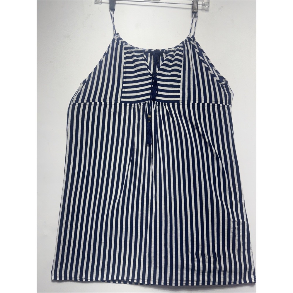J. Crew Gauze Tassel Tie Navy & White Stripe Spaghetti‎ Strap Cover up Dress M